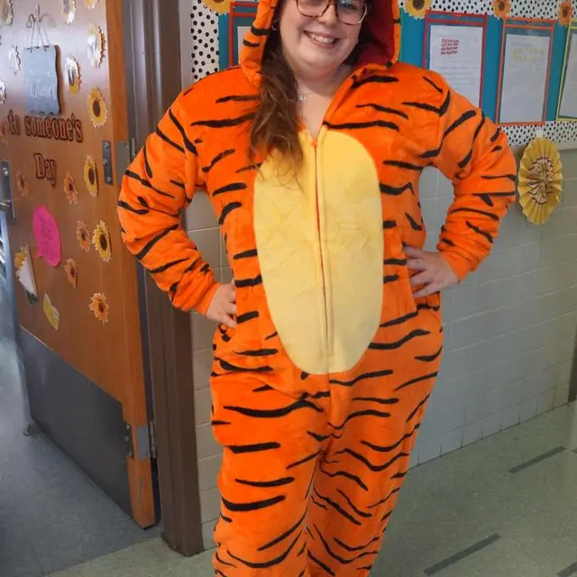A teacher dressed as a tiger